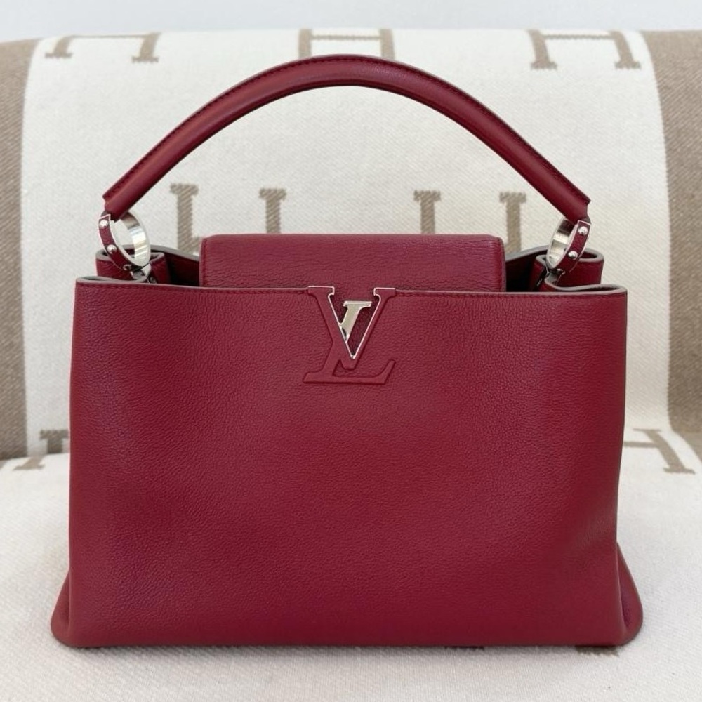 Louis Vuitton Capucines PM Leather Top Handle Bag – Burgundy w Silver Hardware